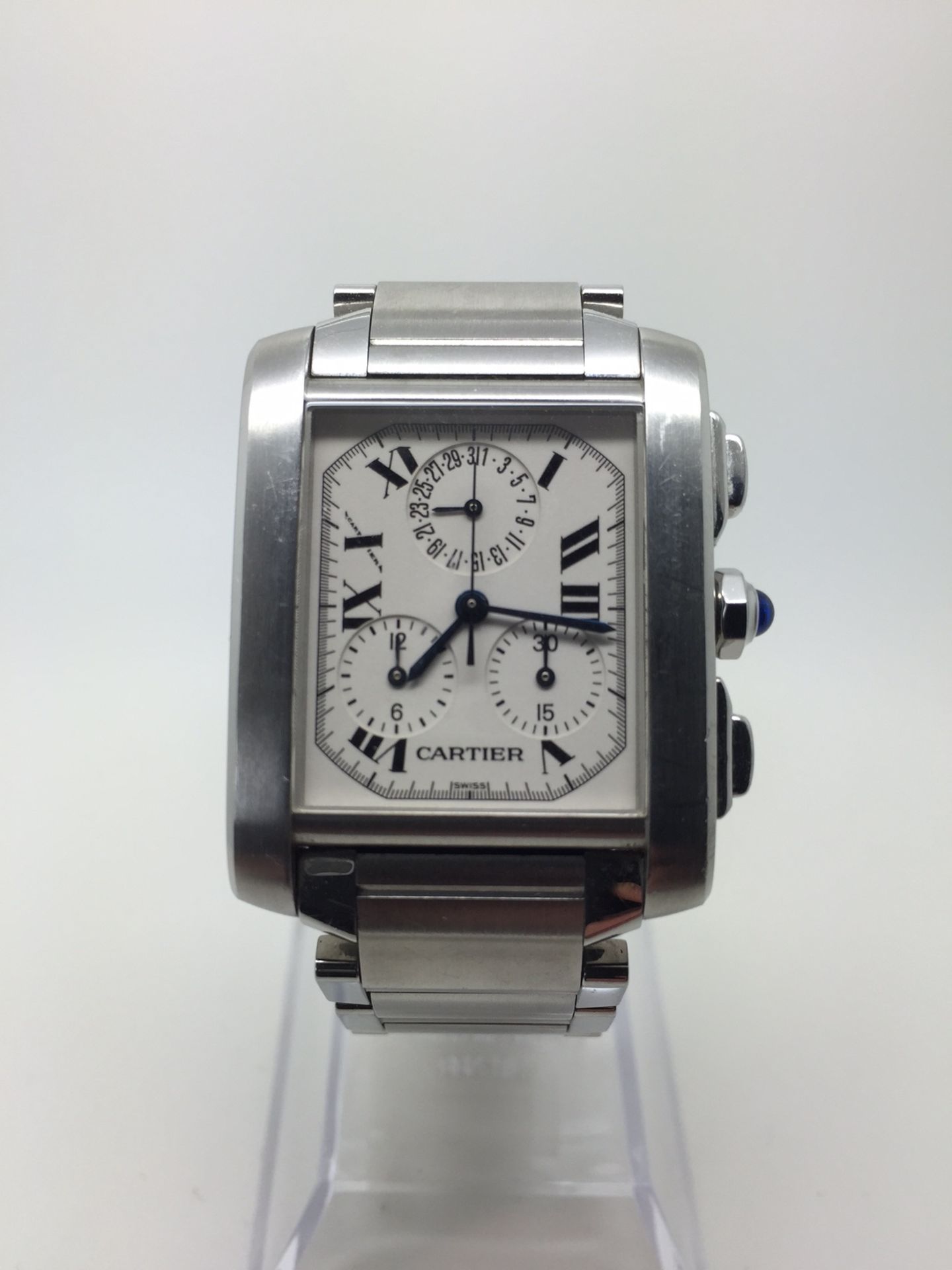Cartier - Tank Francaise Chronoflex bracelet watch. Stainless steel case.