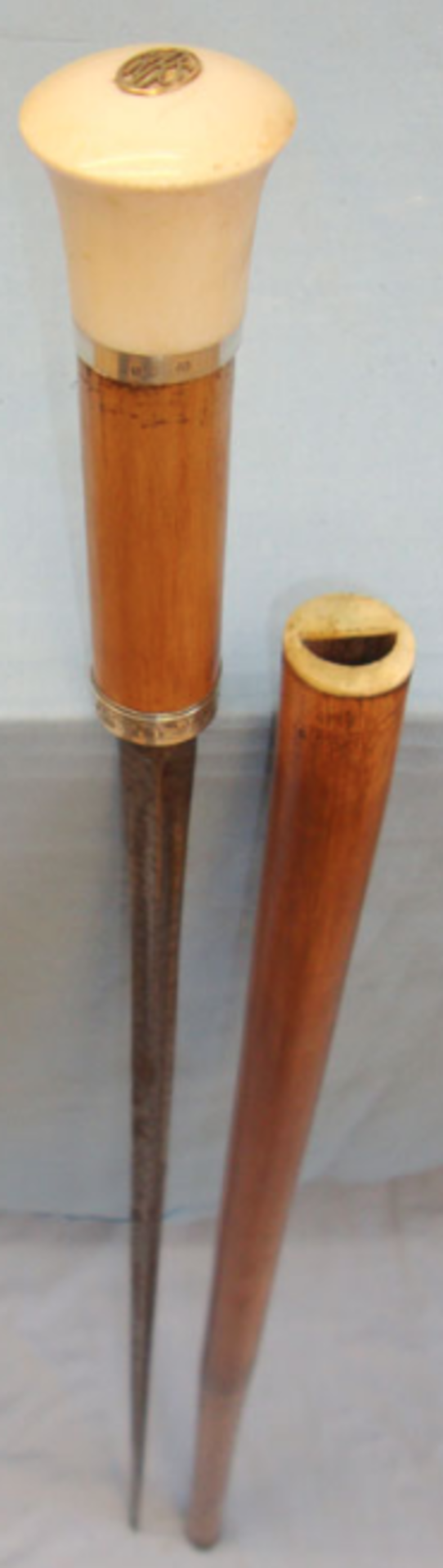 Victorian Gentleman’s,MallacaTriangular Section Rapier Blade Swordstick. Antique Ivory Topped Handle - Image 3 of 3