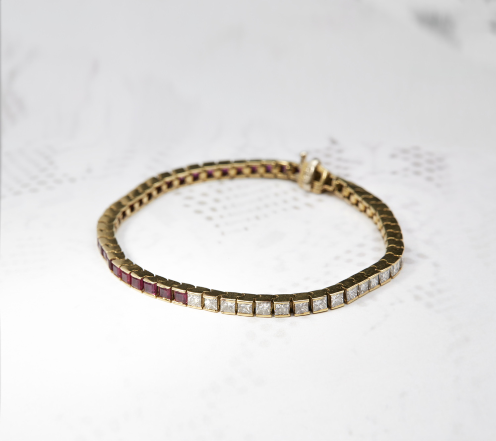 18k Yellow Gold 3.50ct Ruby & 3.50ct Diamond Tennis Bracelet