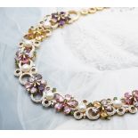 18k Yellow Gold Multicoloured Tourmaline, Pearl & Diamond Necklace