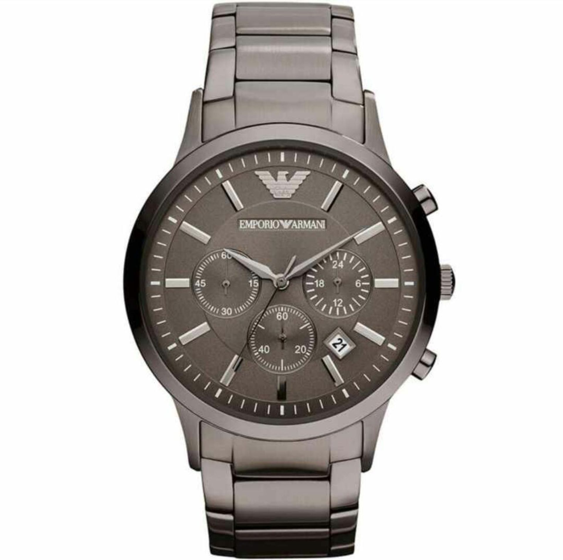 BRAND NEW EMPORIO ARMANI AR2454, GENTS GREY STAINLESS STEEL CHRONOGRAPH DESIGNER WATCH - RRP £349,