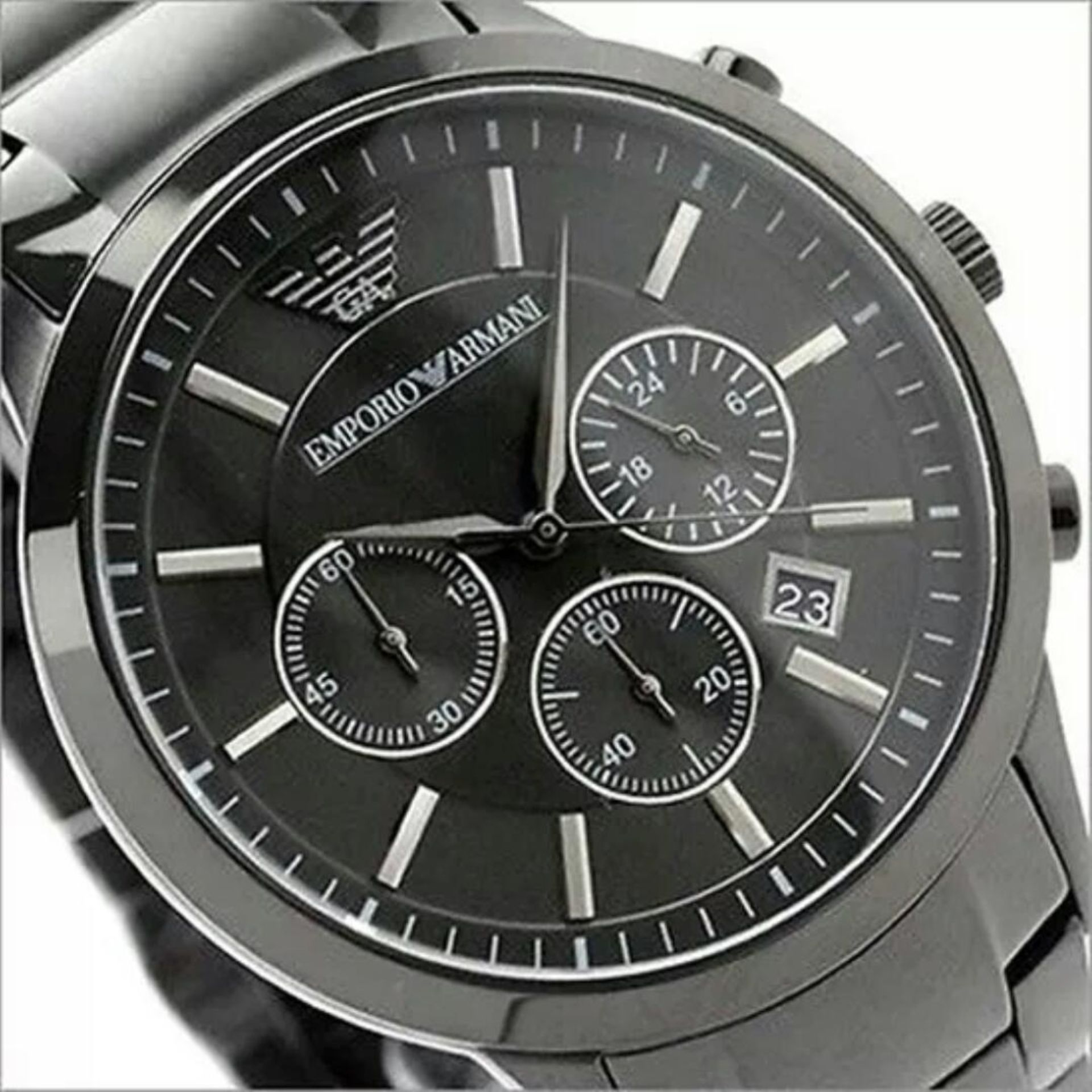 BRAND NEW EMPORIO ARMANI AR2453, GENTS ION PLATED CHRONOGRAPH WATCH, WITH A BLACK CIRCULAR DIAL - - Image 2 of 2