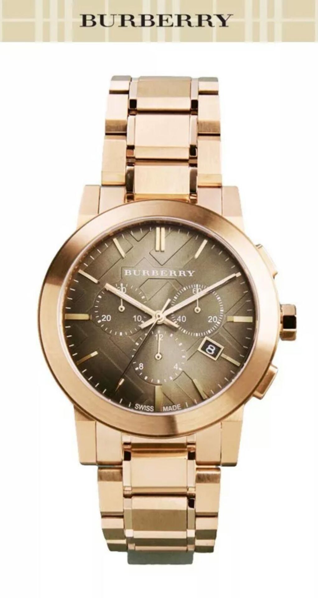 BRAND NEW BURBERRY BU9353, GENTS TAUPE DIAL ROSE GOLD CHRONOGRAPH WATCH, WITH A ROSE GOLD BRACELET - - Image 2 of 2