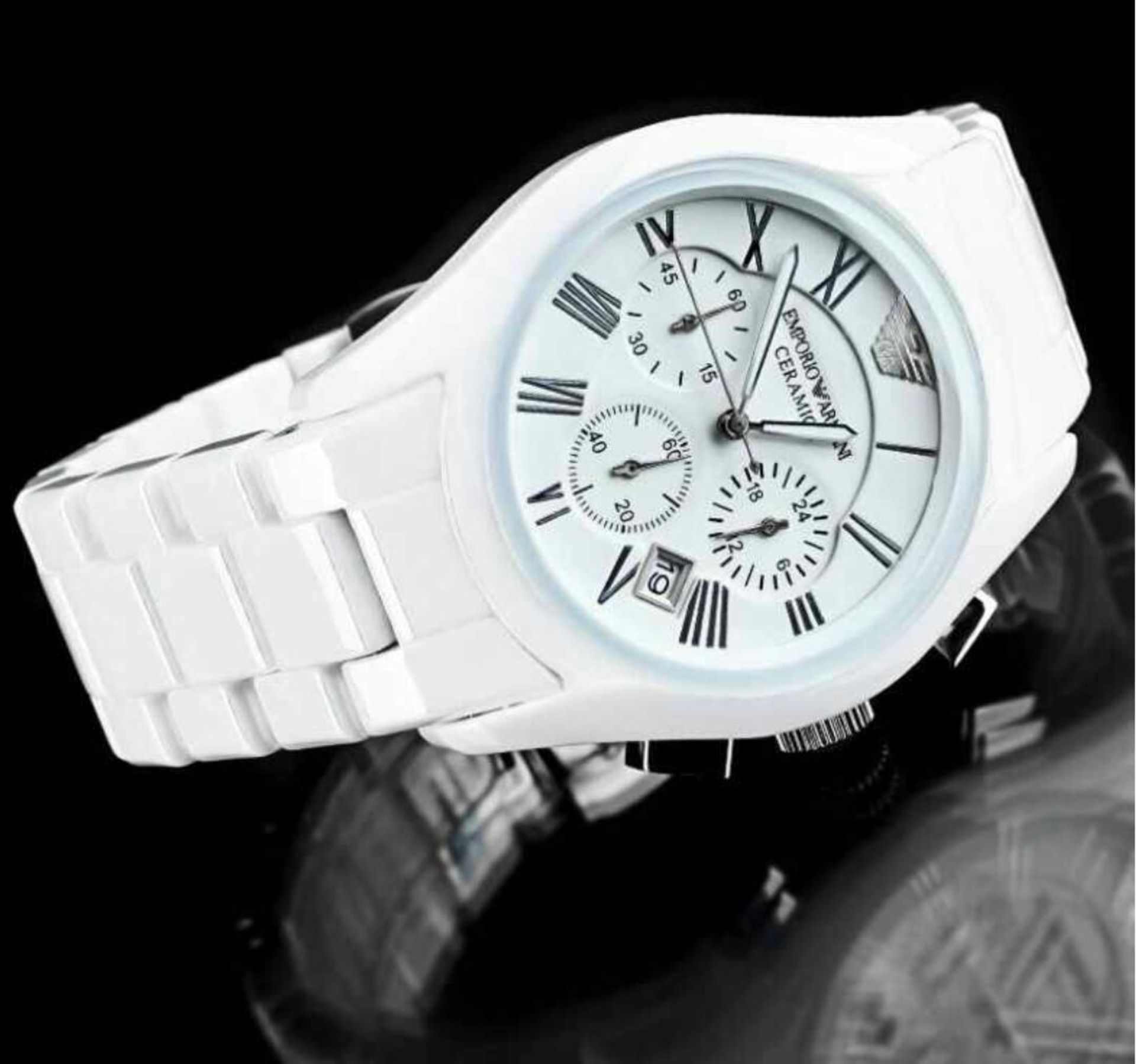 BRAND NEW EMPORIO ARMANI AR1403, GENTS WHITE CERAMICA CHRONOGRAPH WATCH - RRP £399, FREE P&P - Image 2 of 2