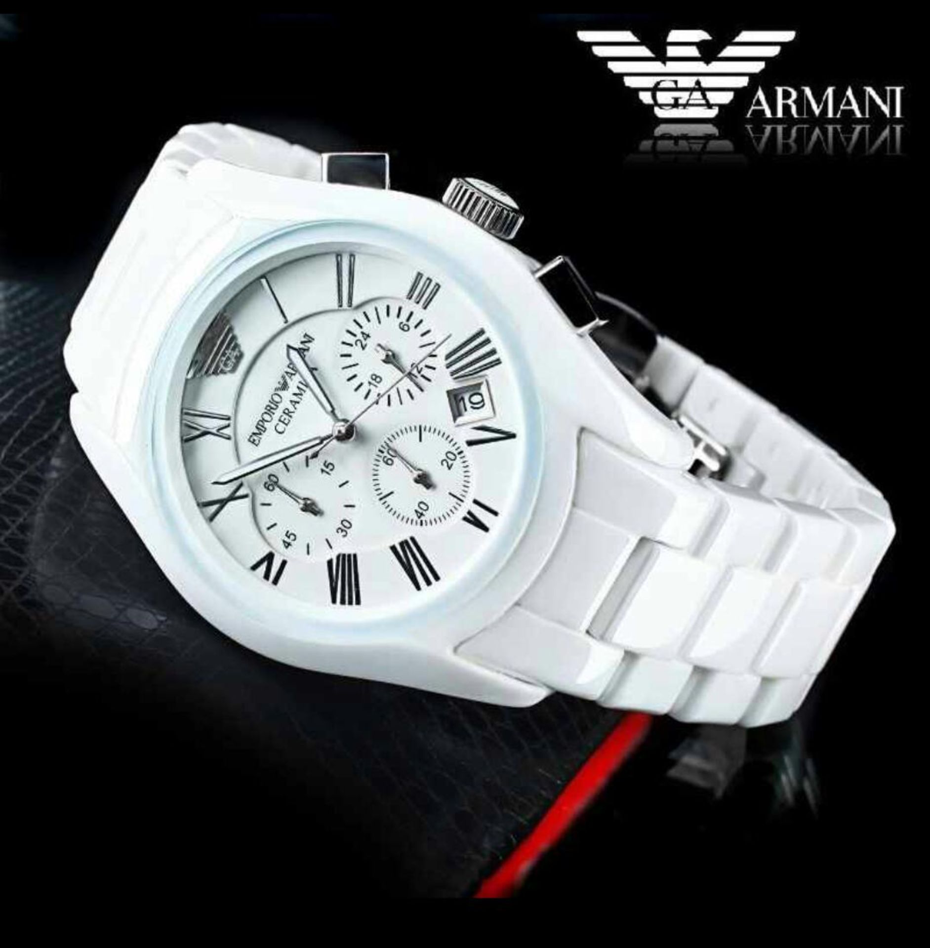 BRAND NEW EMPORIO ARMANI AR1403, GENTS WHITE CERAMICA CHRONOGRAPH WATCH - RRP £399, FREE P&P