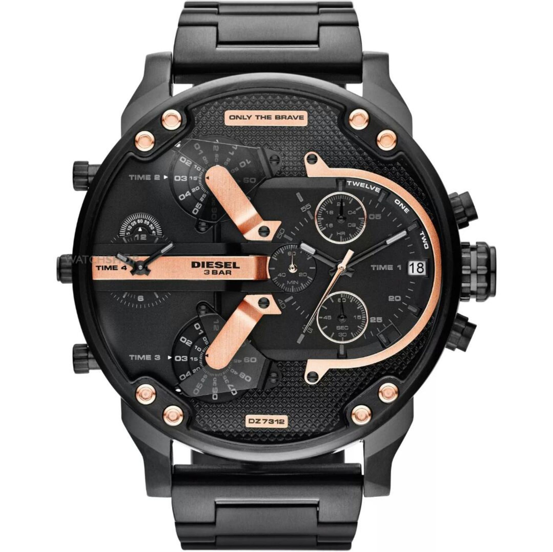 BRAND NEW DIESEL DZ7312, GENTS MR DADDY MULTIPLE TIME CHRONOGRAPH BLACK ION PLATED STEEL WATCH - RRP