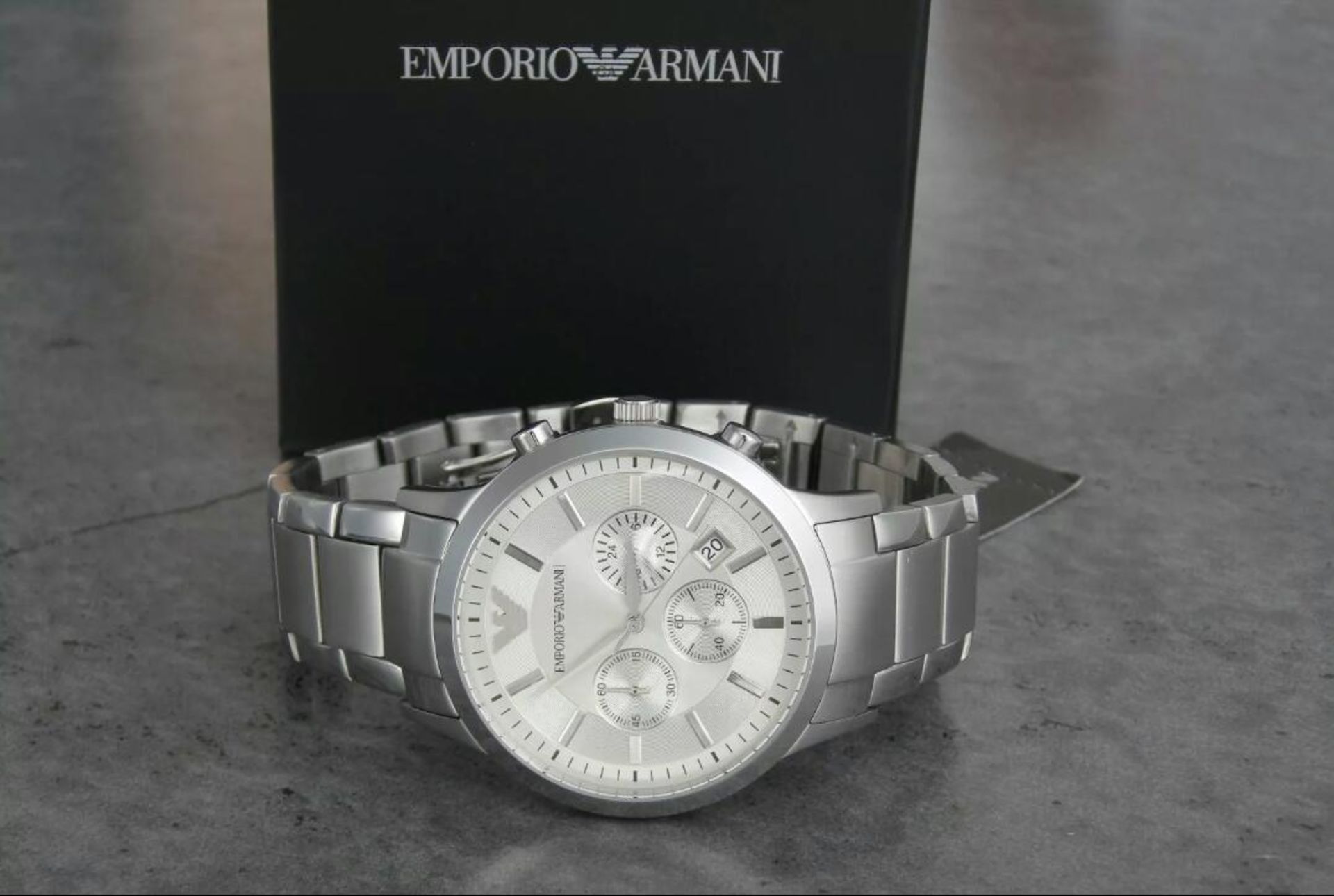 BRAND NEW EMPORIO ARMANI AR2458, GENTS CLASSIC SILVER TONE CHRONOGRAPH DESIGNER WATCH - RRP £349, - Image 2 of 2