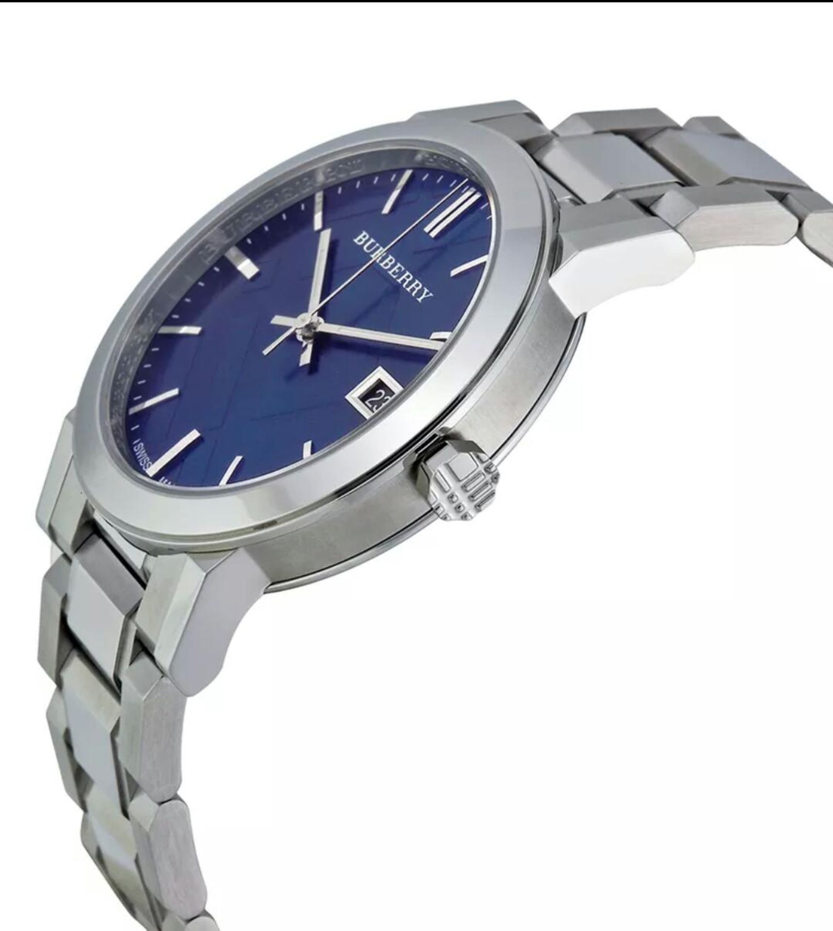 BRAND NEW BURBERRY BU9031, GENTS LARGE CHECK STAMPED , BLUE FACE DESIGNER WATCH - RRP £499, FREE P&P - Image 2 of 2