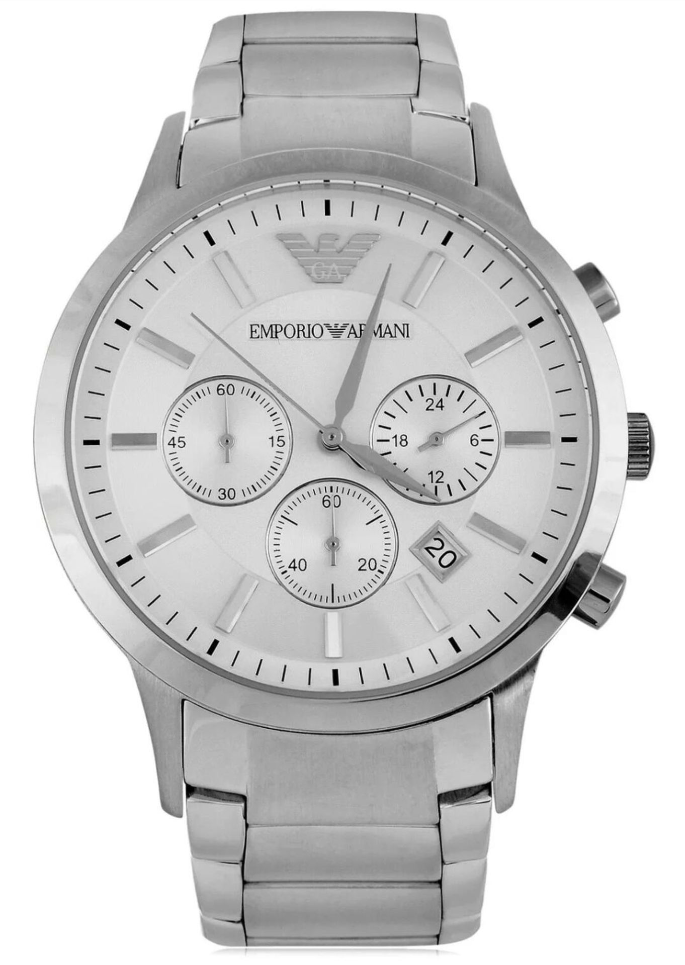 BRAND NEW EMPORIO ARMANI AR2458, GENTS CLASSIC SILVER TONE CHRONOGRAPH DESIGNER WATCH - RRP £349,