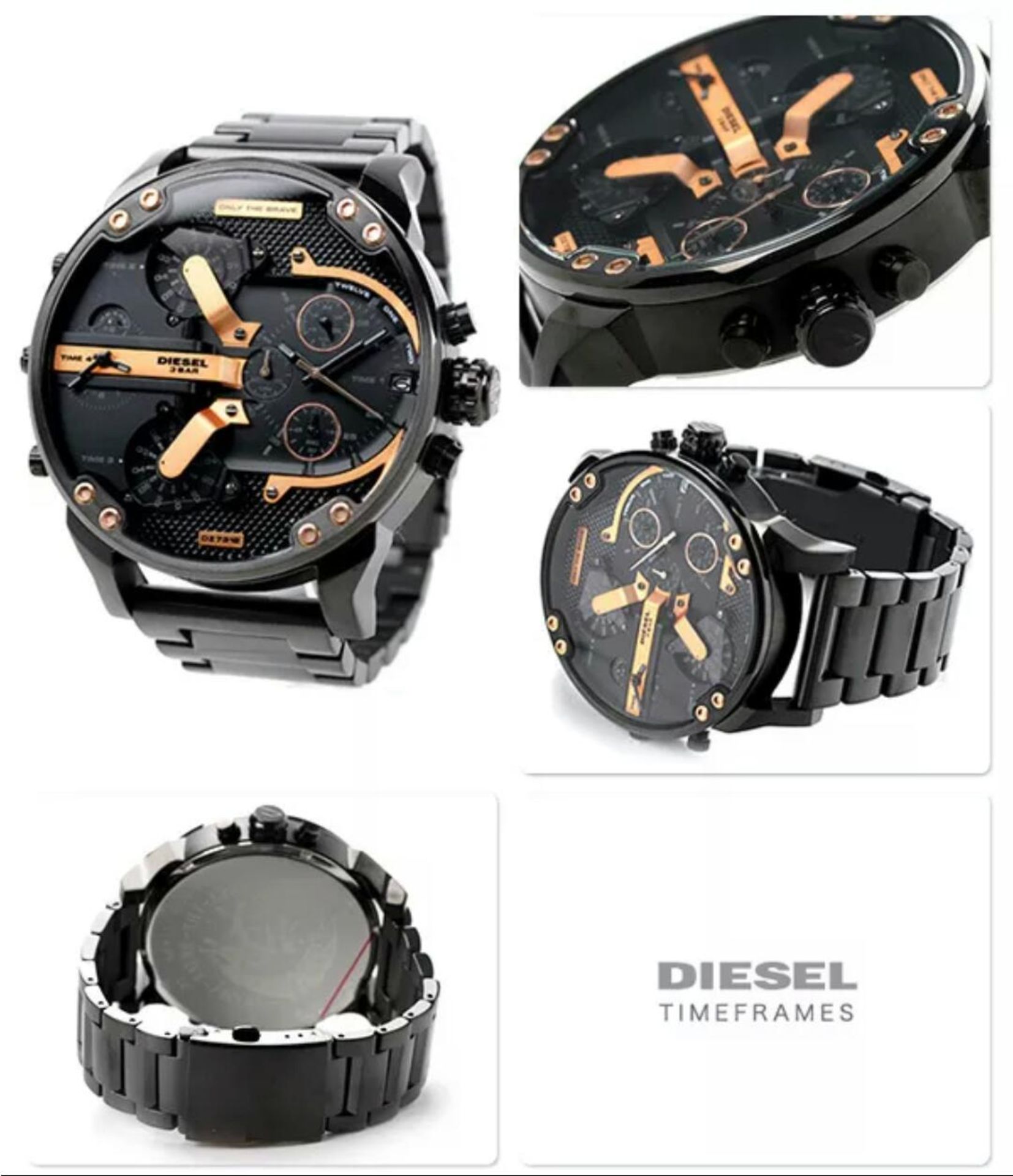 BRAND NEW DIESEL DZ7312, GENTS MR DADDY MULTIPLE TIME CHRONOGRAPH BLACK ION PLATED STEEL WATCH - RRP - Image 2 of 2