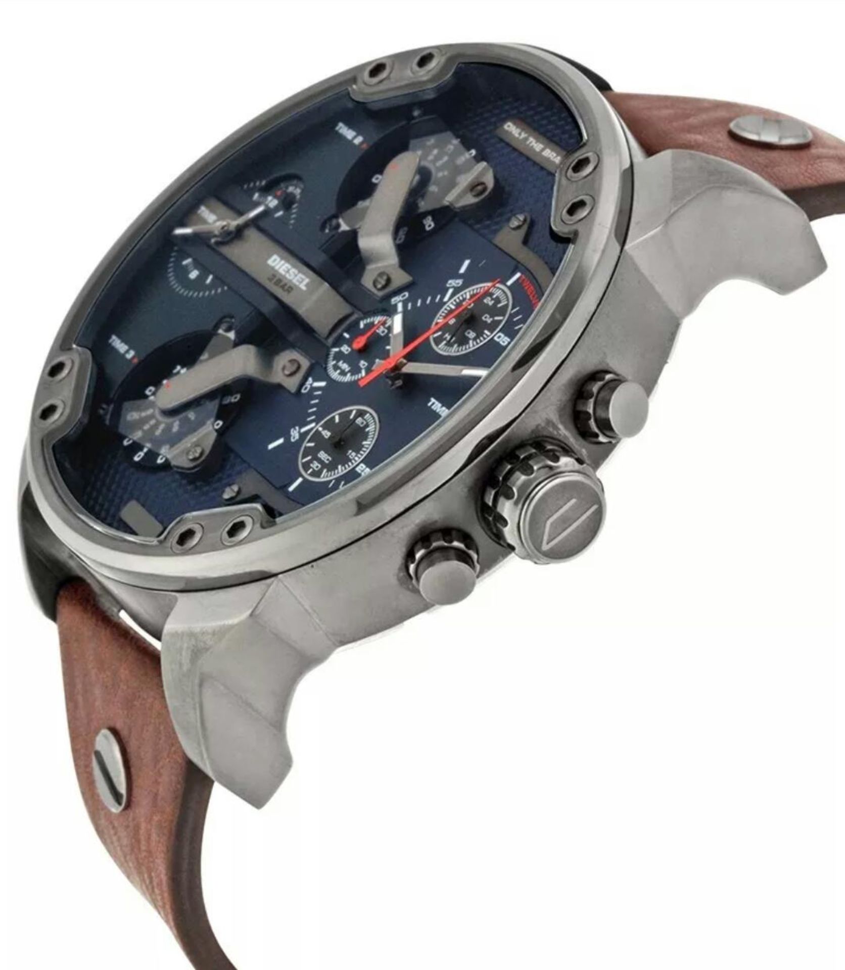 BRAND NEW DIESEL DZ7314, GENTS MR DADDY, NAVY BLUE DIAL, MULTI TIME ZONE, BROWN LEATHER STRAP - Image 2 of 2