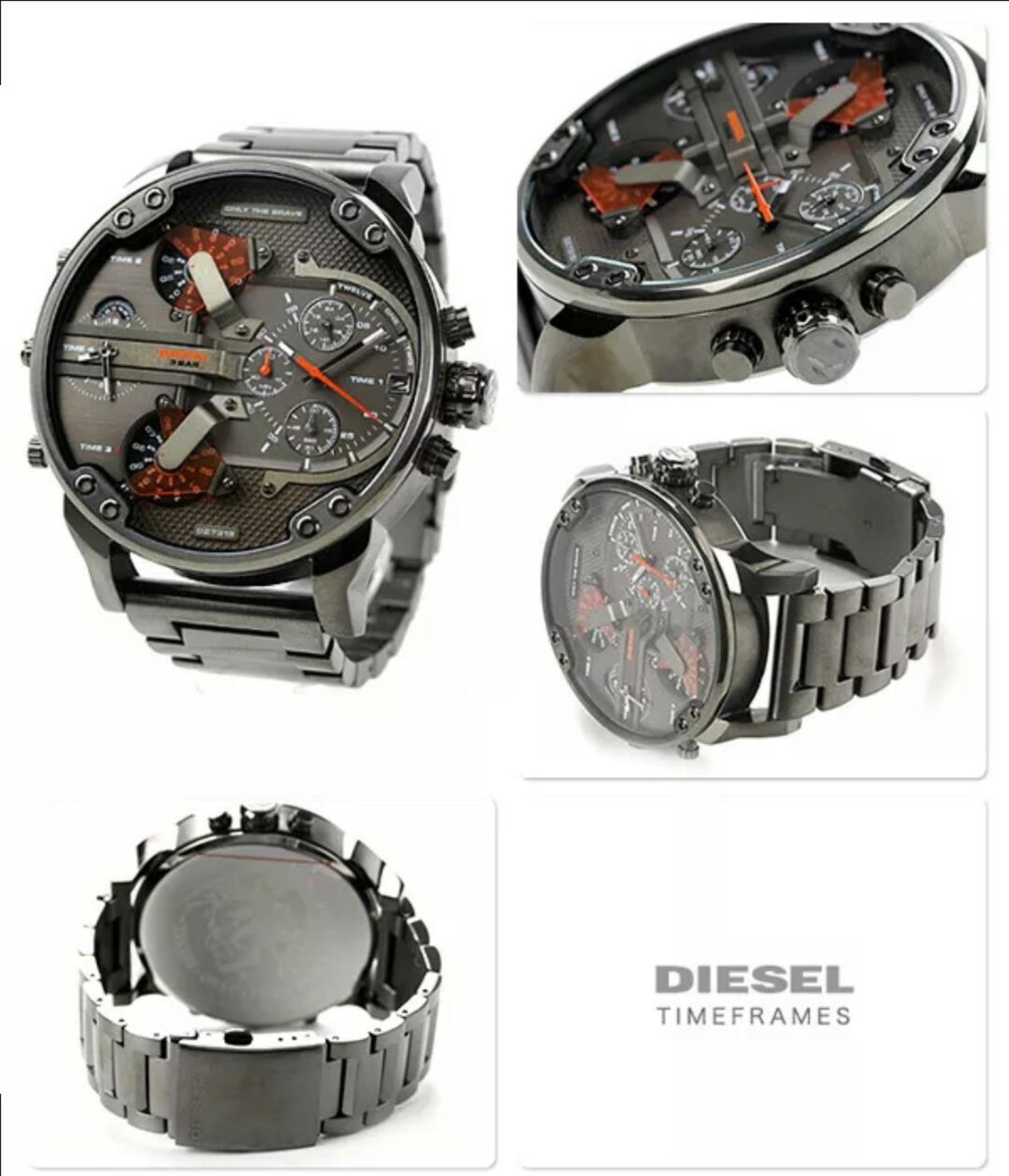 BRAND NEW DIESEL DZ7315, GENTS MR DADDY MULTI TIME ZONE, GUN METAL BRACELET CHRONOGRAPH WATCH - - Image 2 of 2