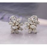 UNBRANDED, Platinum 1950's Vintage 3.50ct Marquise Cut Diamond Earrings