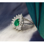 UNBRANDED, Vintage Platinum 1.00ct Colombian Emerald & 1.84ct Diamond Ring