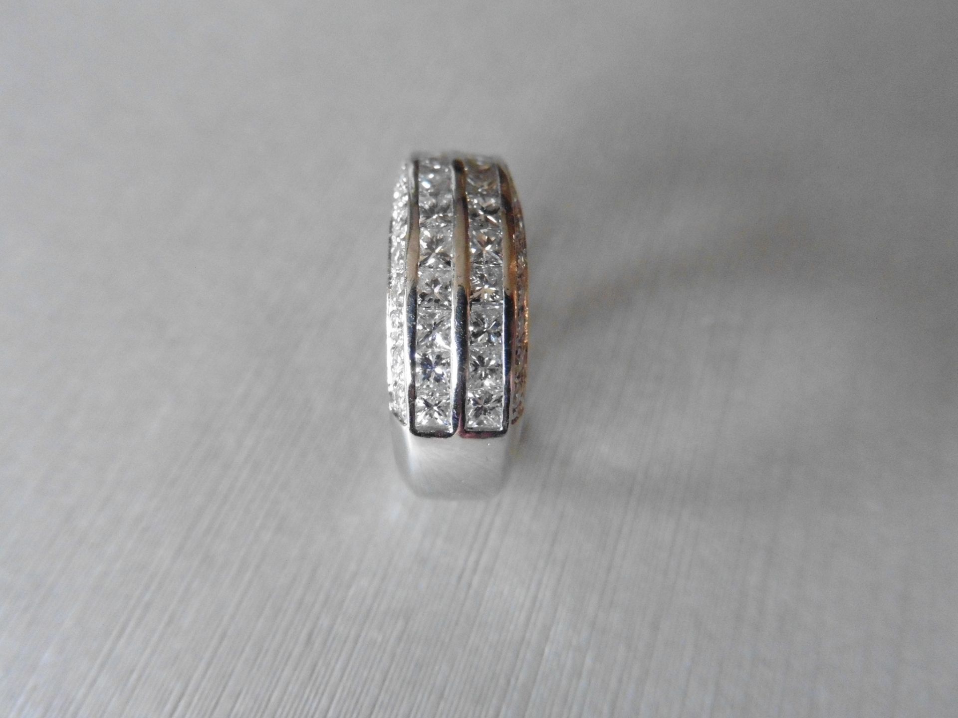 Platinum diamond band ring set with 2 rows of 24 princess cut diamonds, channel setting, H/I colour, - Image 3 of 4