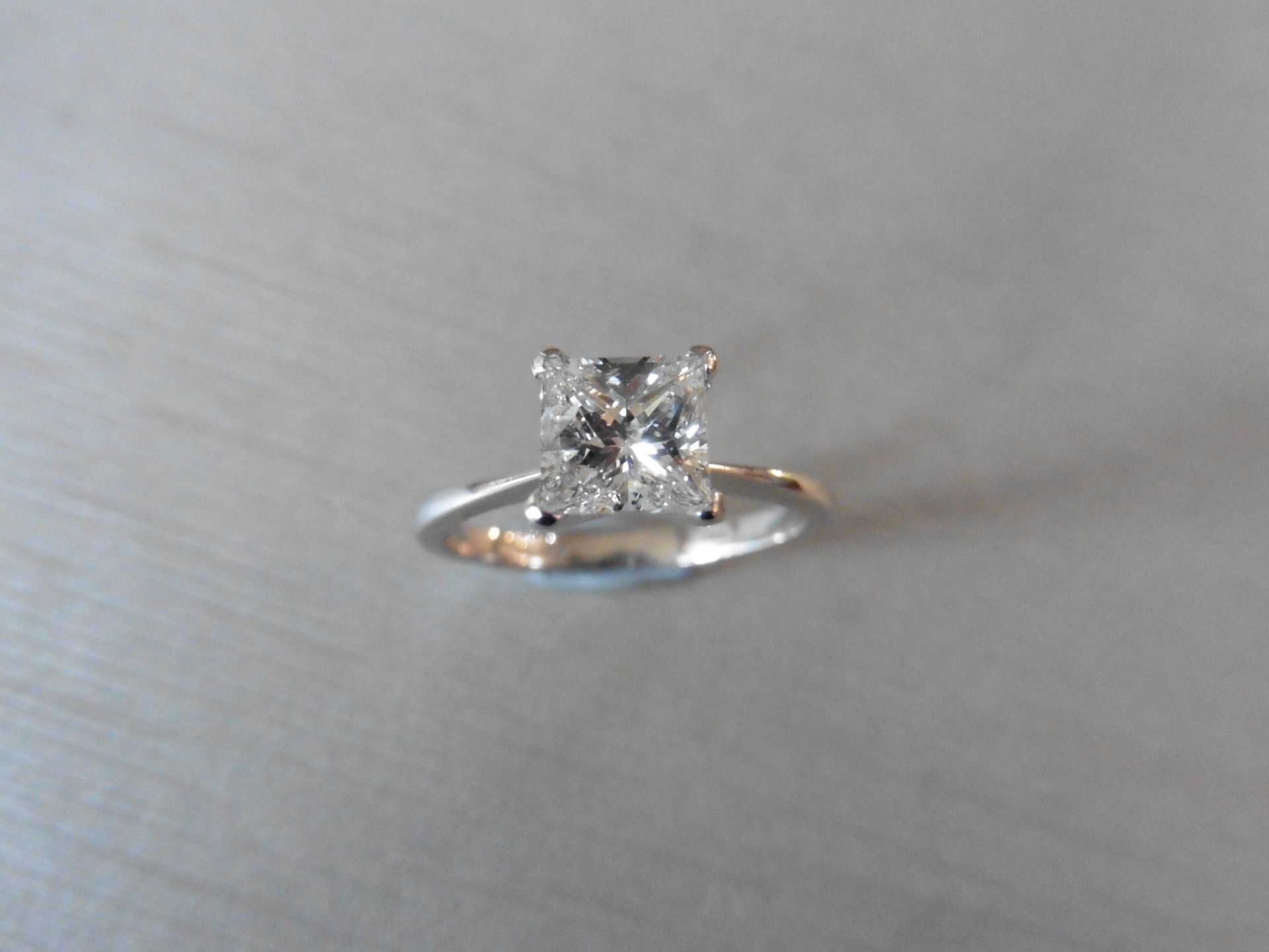0.90ct princess cut diamond solitaire ring. H colour, si clarity. This diamond has been enhanced. - Image 2 of 4