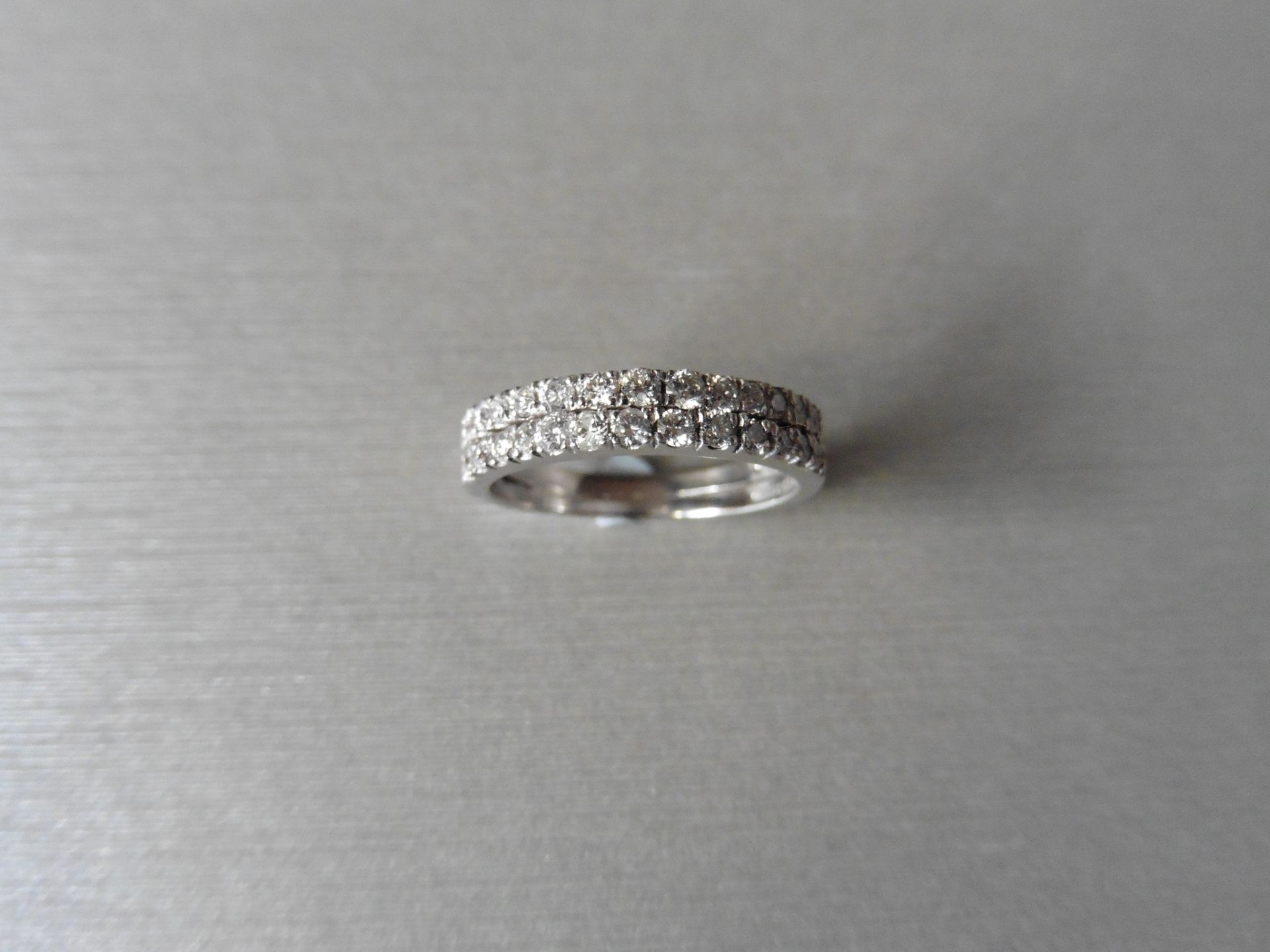 Diamond band ring. Set with 2 rows of small brilliant cut diamonds, H colour si3 clarity, weighing a - Image 3 of 3