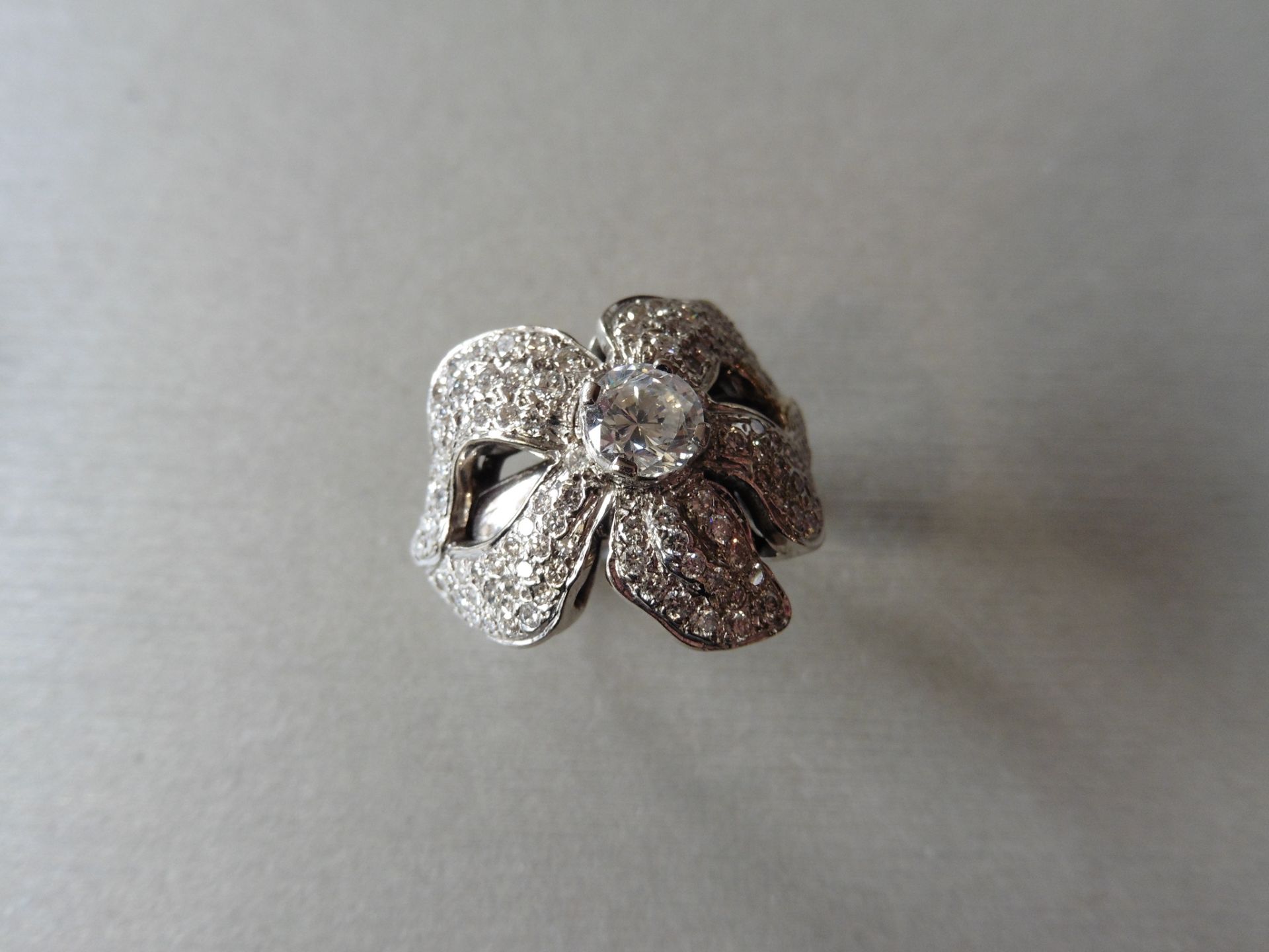 18ct white gold fancy diamond set cocktail style dress ring. Set with a centred brilliant cut - Image 2 of 5
