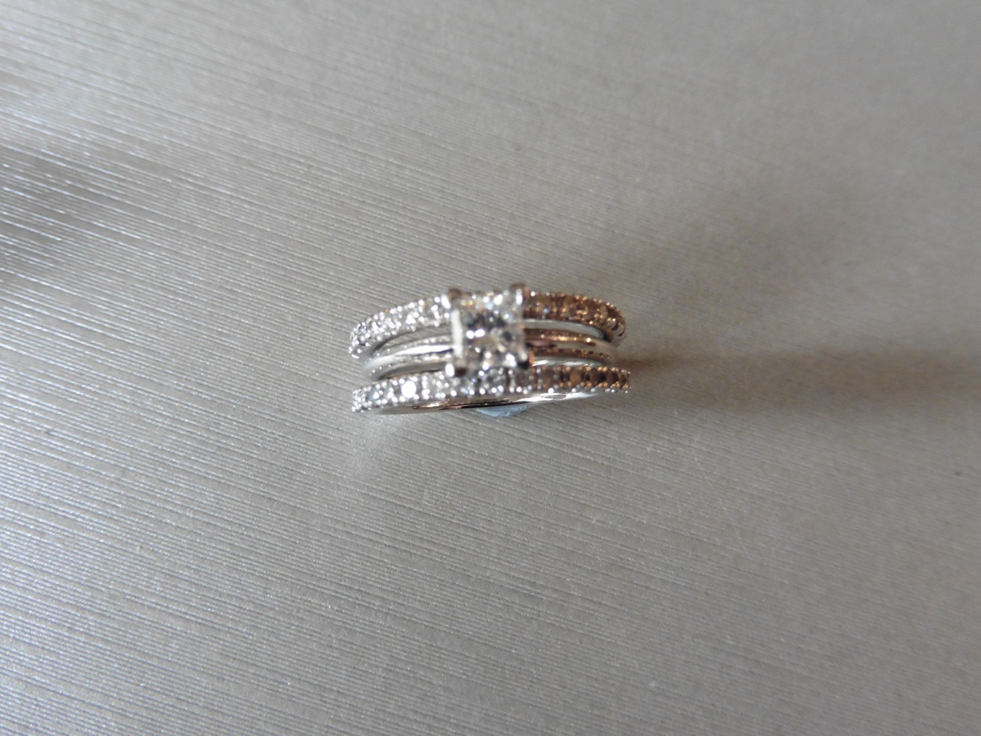 14ct white gold ring set. This is 3 rings that have been joined together compromising of 2 diamond - Image 4 of 4