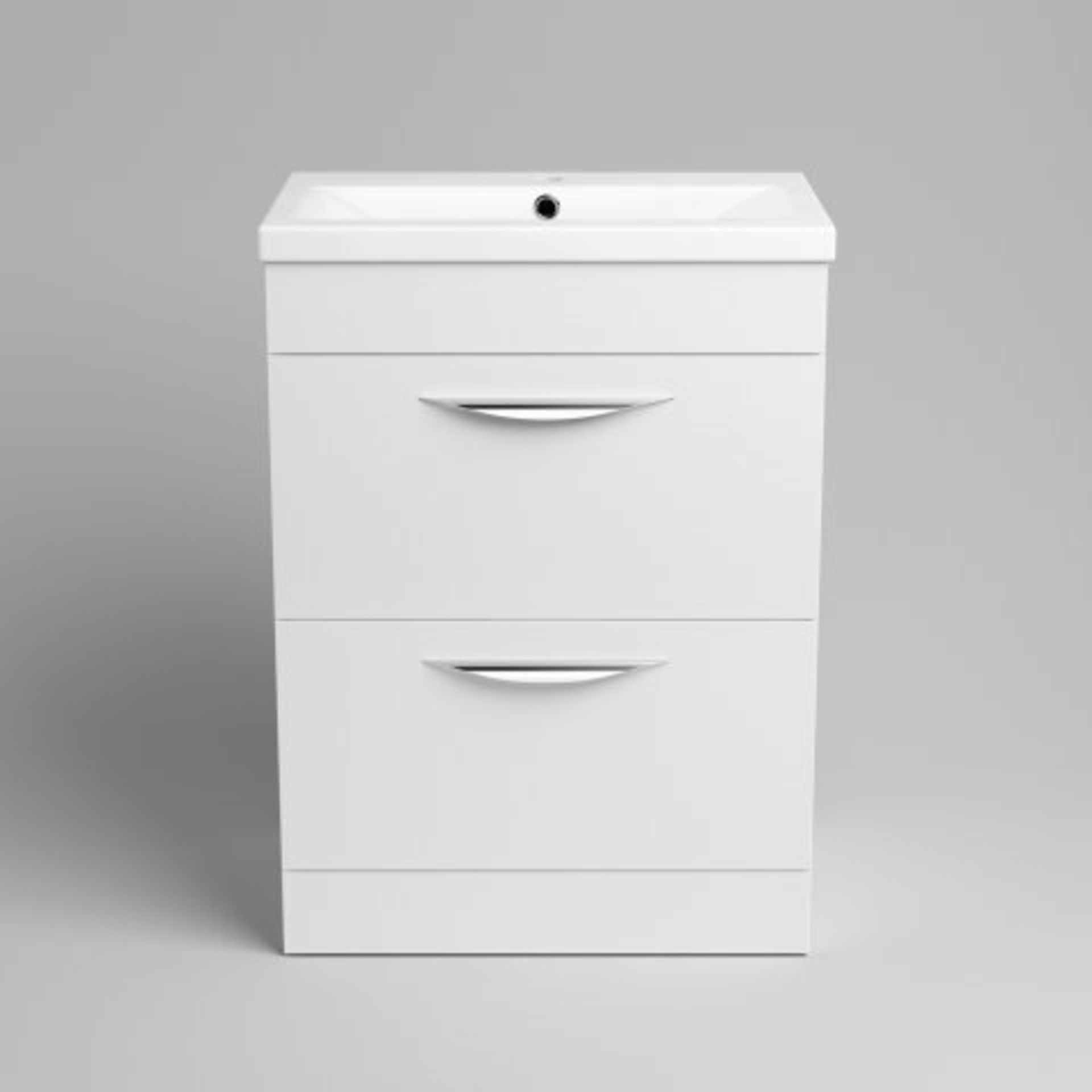 (SKU21) 600mm Severn High Gloss White Double Drawer Basin Cabinet - Floor Standing. RRP £269.99. - Image 3 of 3