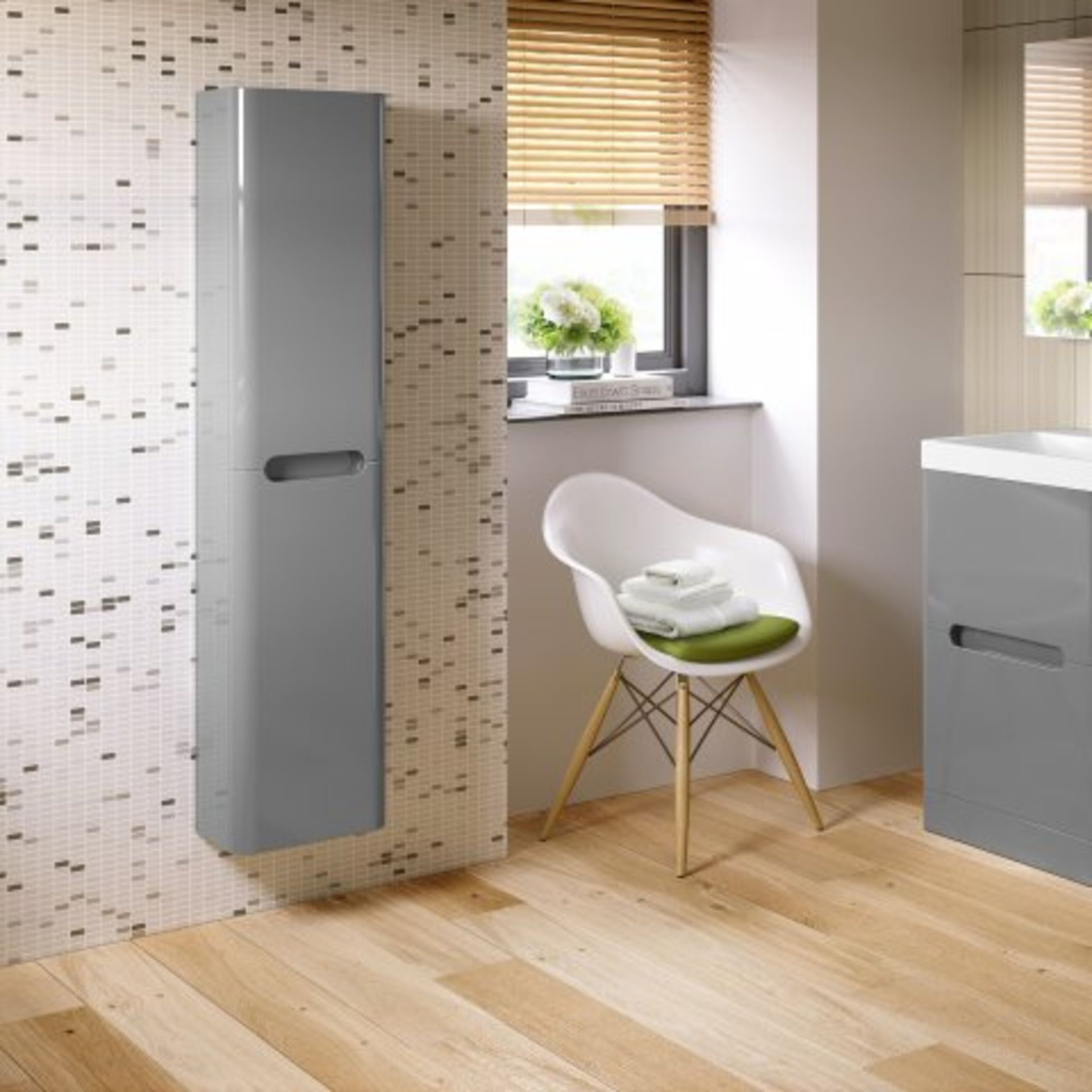 (SKU40) 1400mm Tuscany Gloss Grey Tall Storage Cabinet - Wall Hung. RRP £299.99. With its - Image 3 of 3