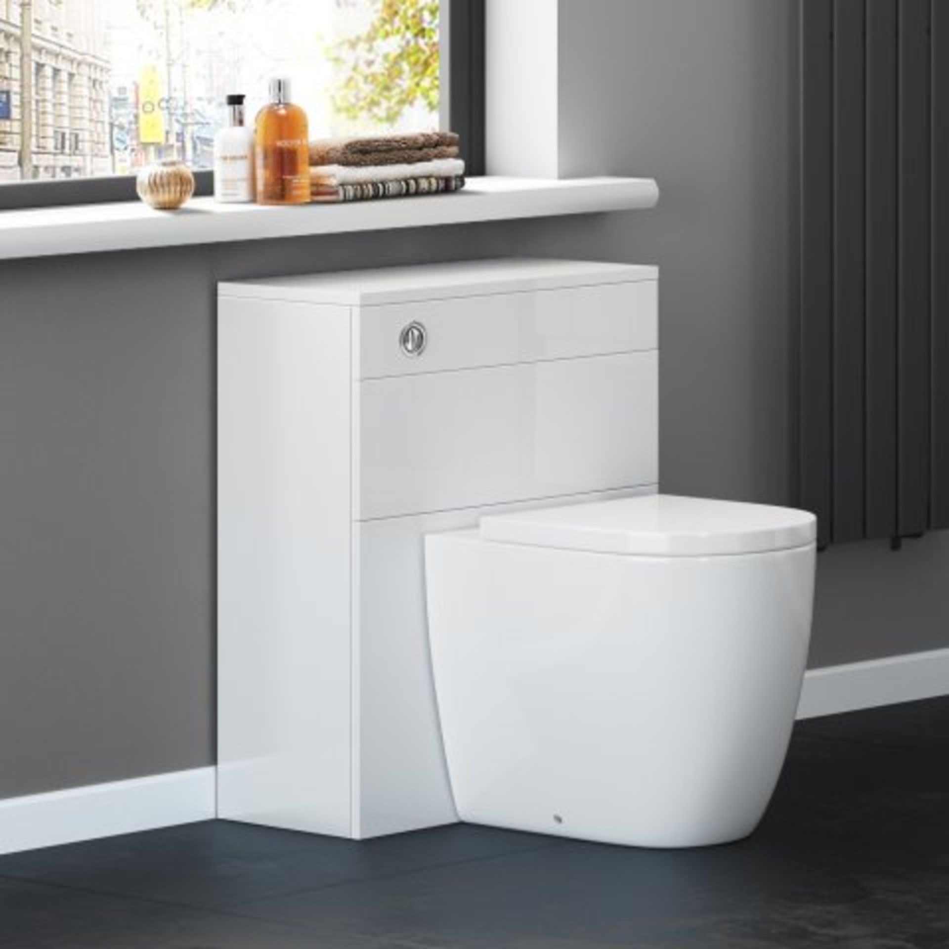 (SKU51) 600mm Gloss White Back To Wall Toilet Unit. RRP £169.99. This Denver Gloss White 600m back - Image 2 of 3