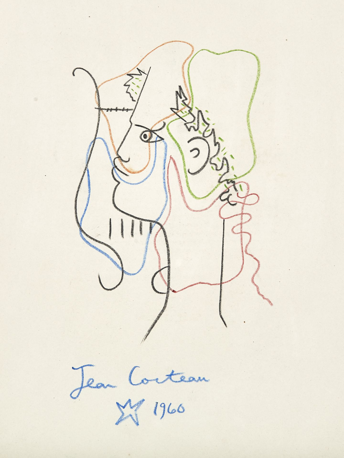 IN THE MANNER OF JEAN COCTEAU, HEAD IN PROFILE, PENCIL 1960 - Image 2 of 5