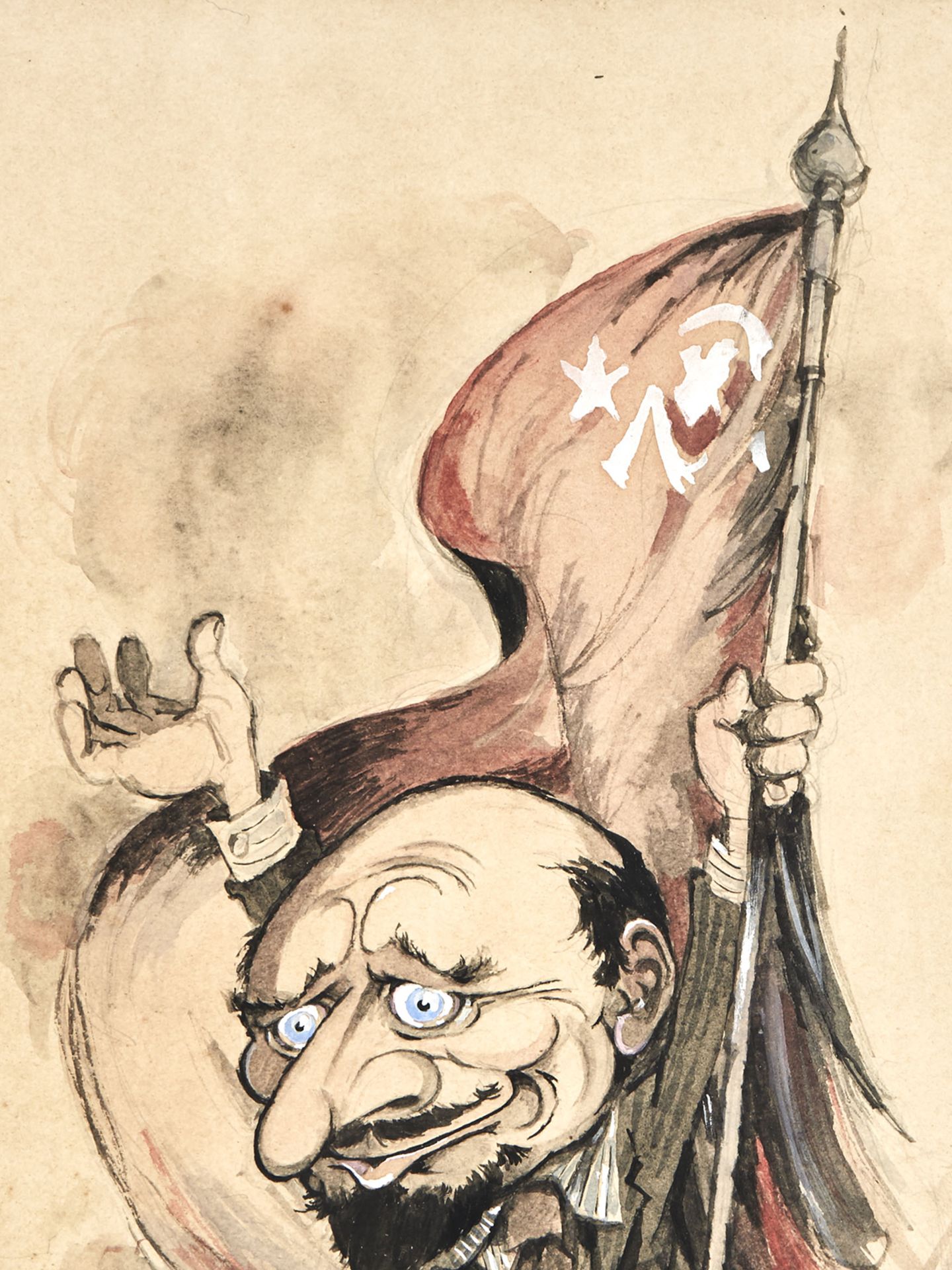 CARICATURE OF LENIN, PENCIL AND WATERCOLOUR, SIGNED GIBONS - Image 3 of 6