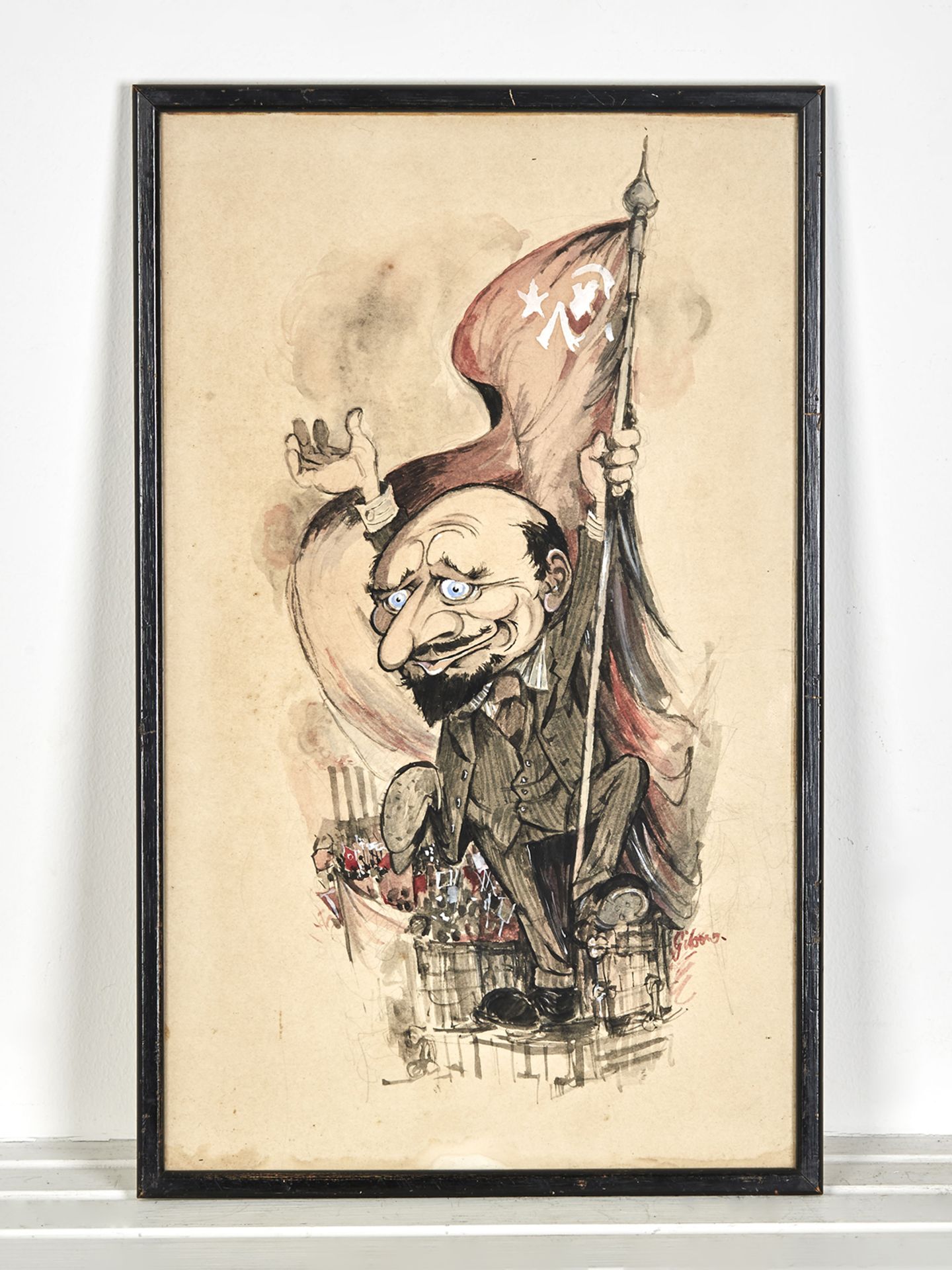 CARICATURE OF LENIN, PENCIL AND WATERCOLOUR, SIGNED GIBONS
