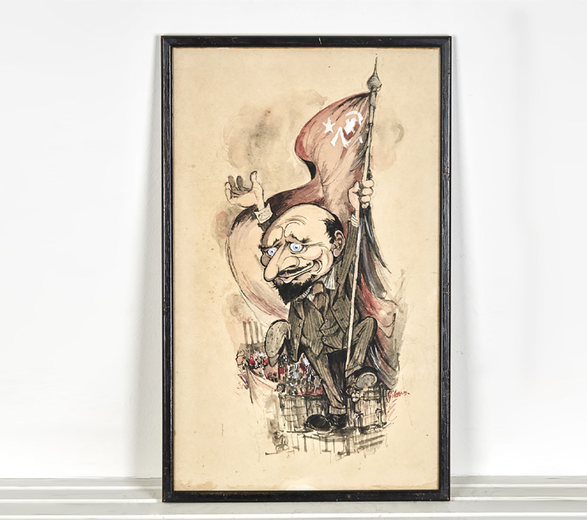 CARICATURE OF LENIN, PENCIL AND WATERCOLOUR, SIGNED GIBONS - Image 6 of 6