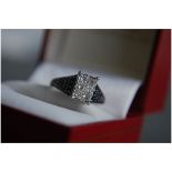 Rare Princess Cut with Black Diamonds Gold Ring