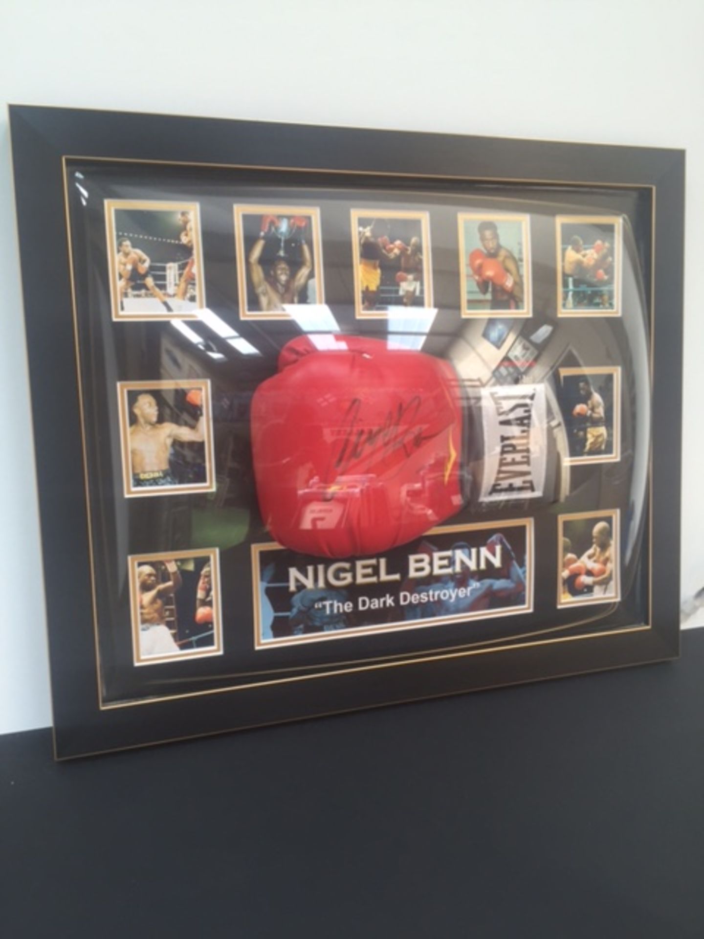 Nigel Benn Glove In Perspex Dome 24"x20" Black And Gold Frame