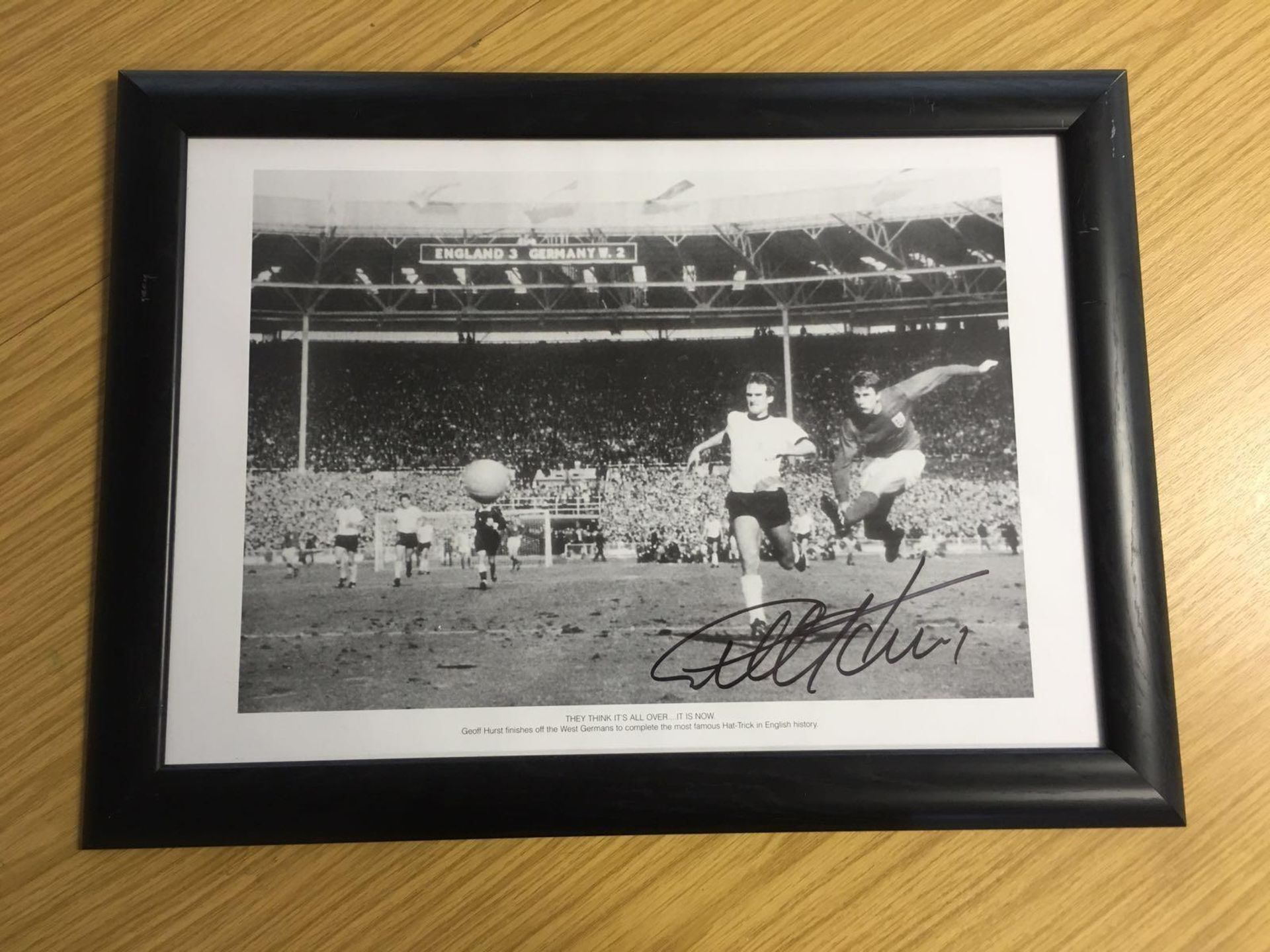 Geoff hurst hand signed pic of his hatrick goal for England beating W Germany 1966 World Cup final