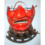 Ancient Japanese Mid Edo Period Iron Face Mask Armour & 3 Piece Bevor-yodare-kake Throat Guard.