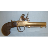 C1800 French, Brass Octagonal Barrel & Frame Flintlock .32 Bore Pocket Pistol By Mathe Paris