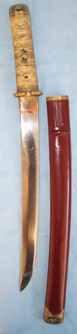 1800-1850 Japanese Shinshinto Wakazashi Long Tanto With Signed Tang By Kane Tsune & Scabbard.