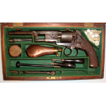 VERY RARE, Cased Pre 1887 Bentley Patent 54 Bore Transitional Five Shot Percussion Revolver & acc's