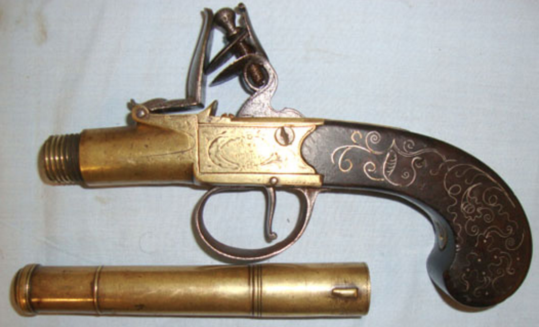 1780-1812, English, .574” Bore, Brass Frame Flintlock Pistol By Chance & Homer - Image 2 of 3