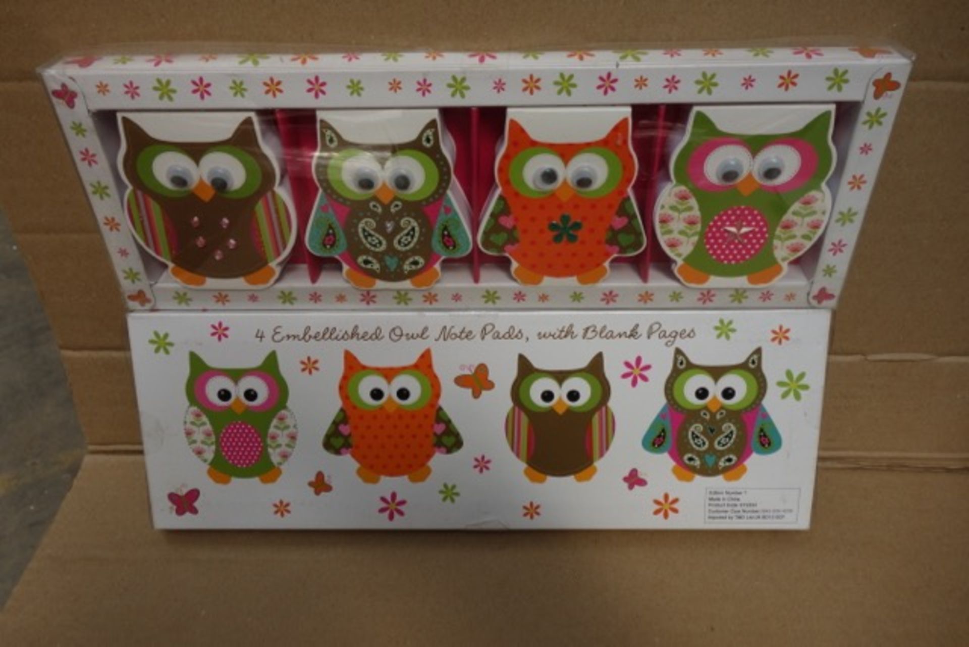 80 x Set's of 4 Embellished Owl Note Pads with Blank Pages. High quality, fun & trendy design.
