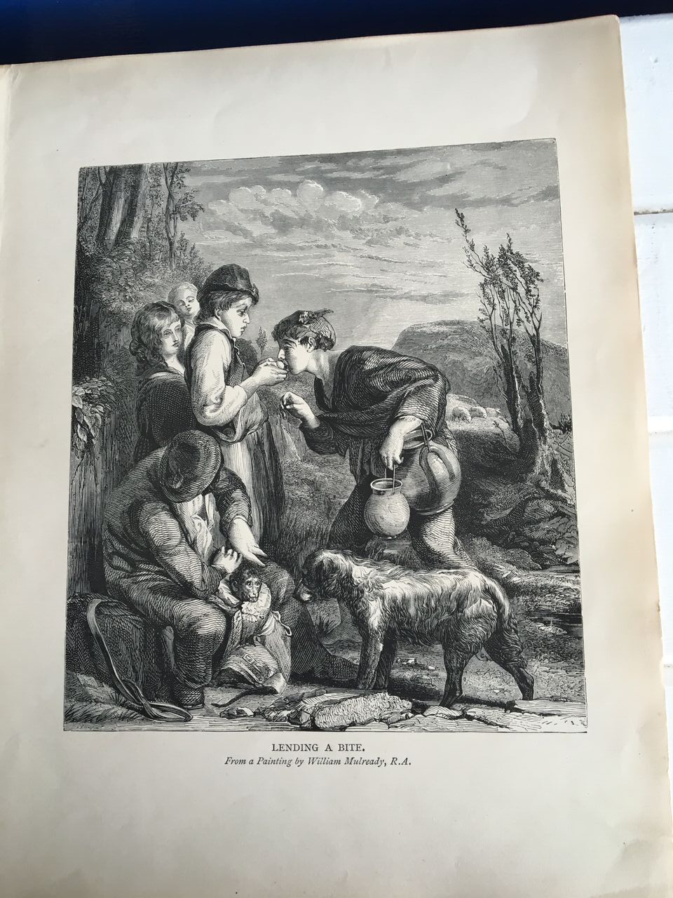 AN ENGRAVING c1900 OF A PAINTING BY WILLIAM MULREADY (1786 - 1863 ). "LENDING A BITE". Engraved on