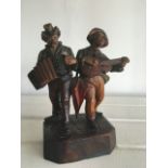 VINTAGE 1930S CARVED WOODEN MUSICIAN FIGURE GROUP. 14CM. PENCILLED TO UNDERSIDE "JULY 5TH 1936".