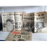 THREE ORIGINAL NEWSPAPERS REPORTING ON THE ASSASSINATION OF JFK / JOHN F KENNEDY. FREE UK