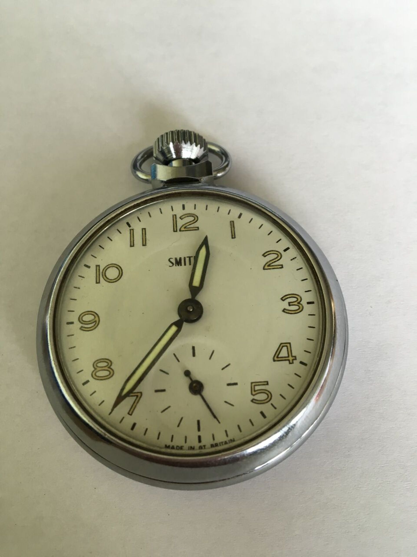 POCKET WATCH BY SMITHS IN CHROME CASE AND IN WORKING ORDER. FREE UK DELIVERY. NO VAT.