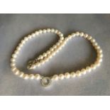 STUNNING STERLING SILVER (STAMPED 925) GENUINE FRESH WATER PEARL NECKLACE WITH CZ PENDANT. 16". FREE