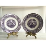 PAIR OF ANTIQUE 21CM TRANSFERWARE PLATES BY CALLERTON & SONS IN THE "TORO" PATTERN. CONDITION - BOTH