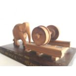 VINTAGE INDIAN TREEN CARVED WOOD ELEPHANT TROPHY - ADVERTISING - COMPLIMENTS FROM WHEEL AND AXLE