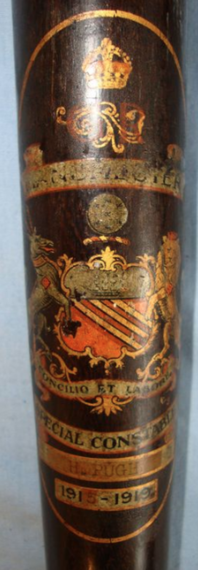 WW1 Era 1915-1919 Dated, City Of Manchester Police Special Constable's Truncheon to SC H. Pugh