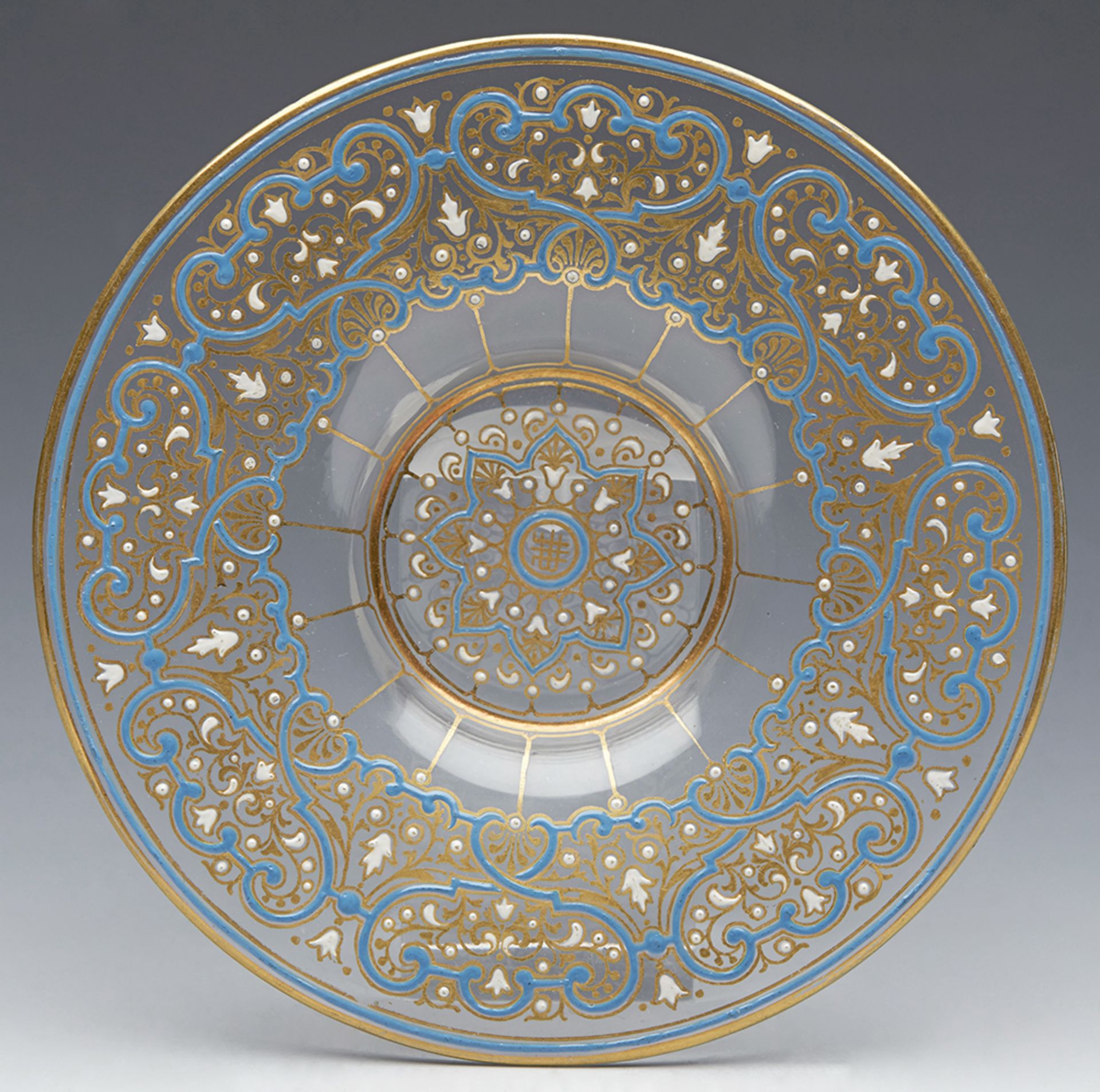 Antique Lobemyr Glass Persian Design Enameled Saucer Dish C.1875