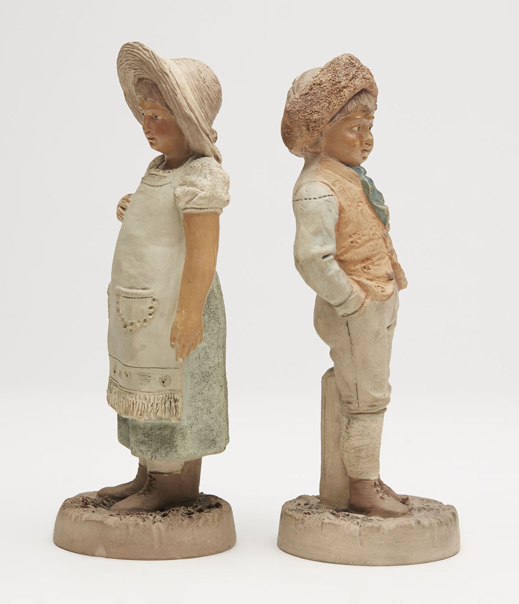 PAIR ANTIQUE AUSTRIAN PAINTED TERRACOTTA FIGURES 19TH C. - Image 3 of 9