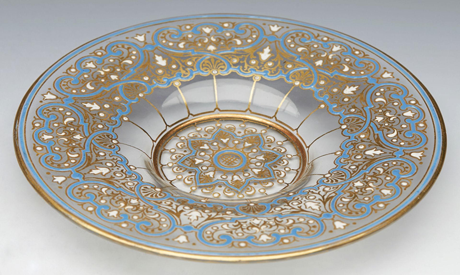 Antique Lobemyr Glass Persian Design Enameled Saucer Dish C.1875 - Image 7 of 7